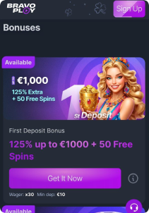 BravoPlay Casino mobile screen promotions