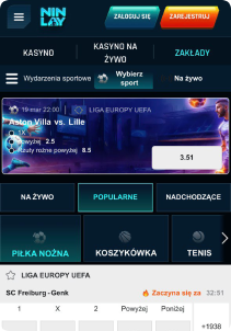 Ninlay Casino mobile screen sports games