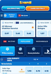 Spinfin Casino mobile screen sports games