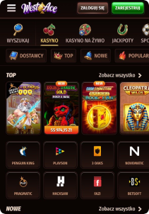 Westace Casino mobile screen slots games
