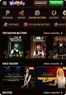 Westace Casino mobile screen live games