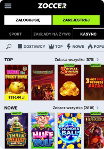 Zoccer Casino mobile screen slots games