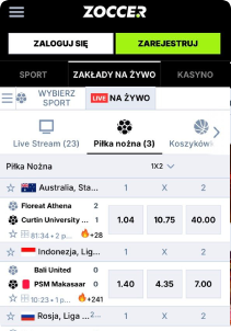 Zoccer Casino mobile screen sports