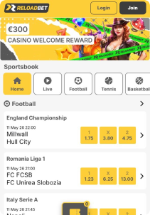 Reloadbet Casino mobile screen mane page