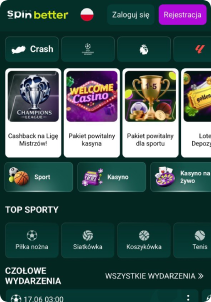SpinBettr Casino mobile screen mane page
