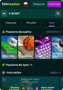 SpinBettr Casino mobile screen e-sports