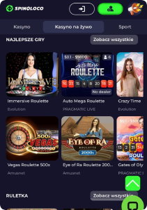 Spinoloco Casino mobile screen live games