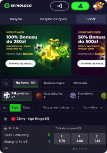 Spinoloco Casino mobile screen sports