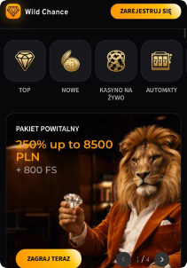 WildChance Casino mobile screen mane page