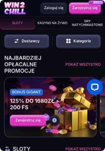 Win2Chill Casino mobile screen mane page