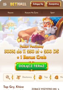 BetHall Casino mobile screen man page