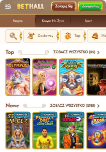 BetHall Casino mobile screen slots games