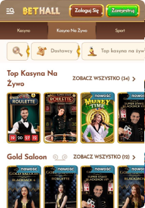 BetHall Casino mobile screen live games