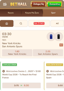 BetHall Casino mobile screen sports