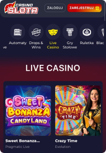 Slota Casino mobile screen live games