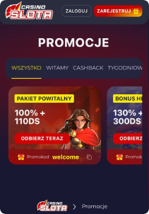 Slota Casino mobile screen promotions