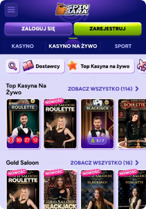 SpinBara Casino mobile screen liive games