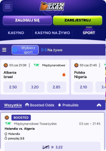 SpinBara Casino mobile screen sports