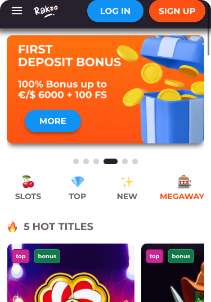 Rakoo Casino mobile screen welcome bonus