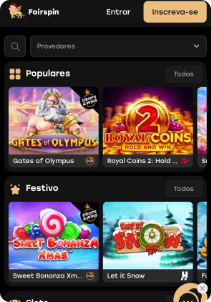 Fairspin Casino mobile screen slots games