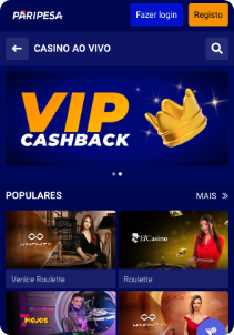 Paripesa Casino mobile screen live games