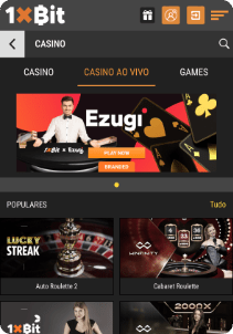 1xBIT Casino mobile screen live casino