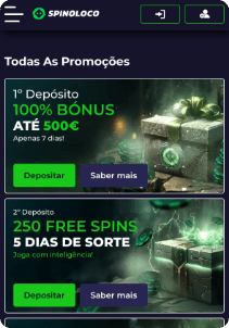 Spinoloco Casino mobile screen promotions