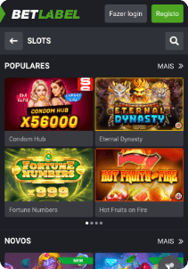 BetLabel Casino mobile screen slots games