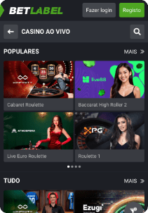 BetLabel Casino mobile screen live games