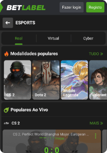 BetLabel Casino mobile screen esports games