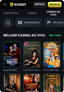 Kinbet Casino mobile screen live casino