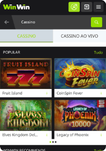 WinWin Casino mobile screen slots games