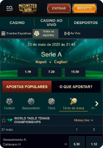 MonsterWin Casino mobile screen sports