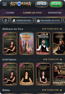 Astromania Casino mobile screen live games