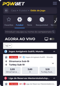 PowBet Casino mobile screen sports