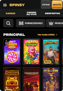 Spinsy Casino mobile screen slots games