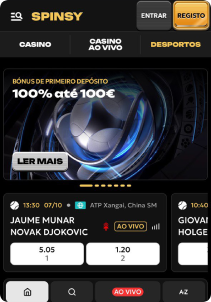 Spinsy Casino mobile screen sports