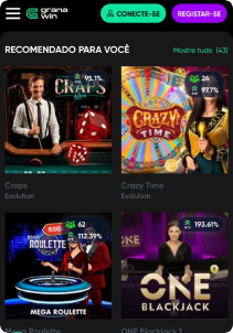 Granawin Casino mobile screen live games