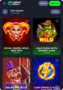 FridayRoll Casino mobile screen slots games