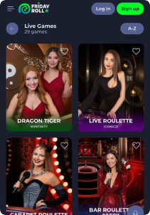 FridayRoll Casino mobile screen live games