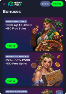 FridayRoll Casino mobile screen bonus
