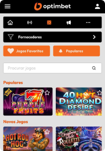 OptimBet Casino mobile screen slots games