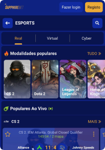 SapphireBet Casino mobile screen sports