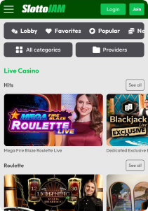 SlottoJam Casino mobile screen liive games