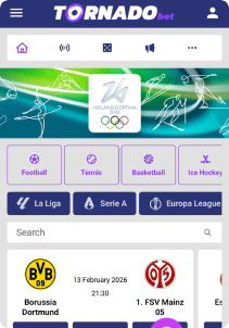 TornadoBet Casino mobile screen sports