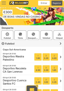 Reloadbet Casino mobile screen main page