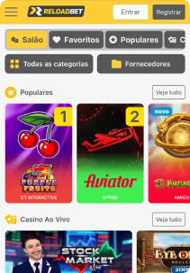 Reloadbet Casino mobile screen slots games