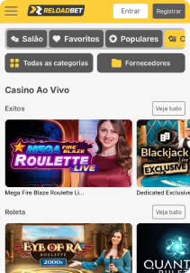 Reloadbet Casino mobile screen live games