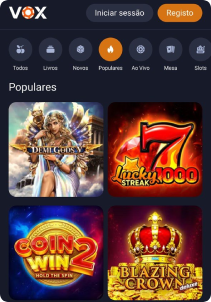 VoxCasino Casino mobile screen slots games