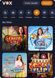VoxCasino Casino mobile screen live games